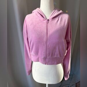 Forever 21 Light Pink Cropped Velour Hoodie S